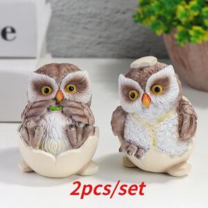 Duo de figurines hibou dans un œuf, décoration tendre à poser