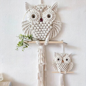 Tenture hibou en macramé, esprit attrape-rêves