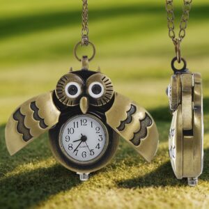 Montre de poche hibou bronze aux ailes déployées