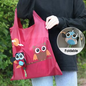 Sac cabas hibou rouge pliable, duo sur branche