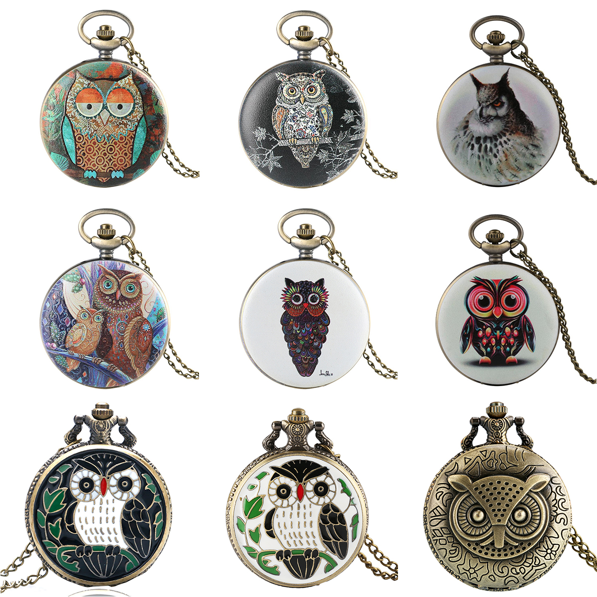 Montre de poche hibou gravée, collection nocturne
