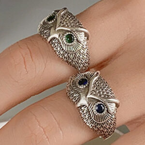 Bague hibou en argent 925, pierre bleue