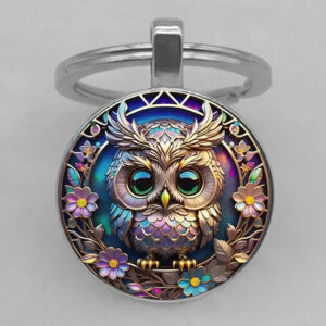 Porte-clés hibou rond aux couleurs de la forêt
