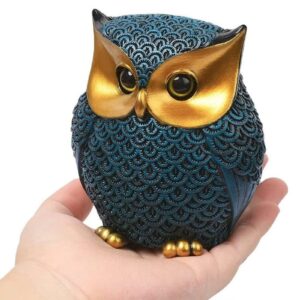 Statue hibou bleu moderne en résine 13,5 cm