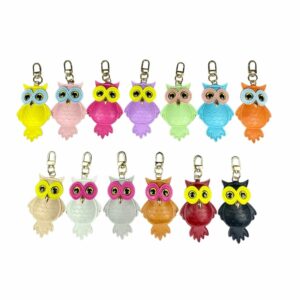 Porte-clés hibou noir et jaune en cuir PU