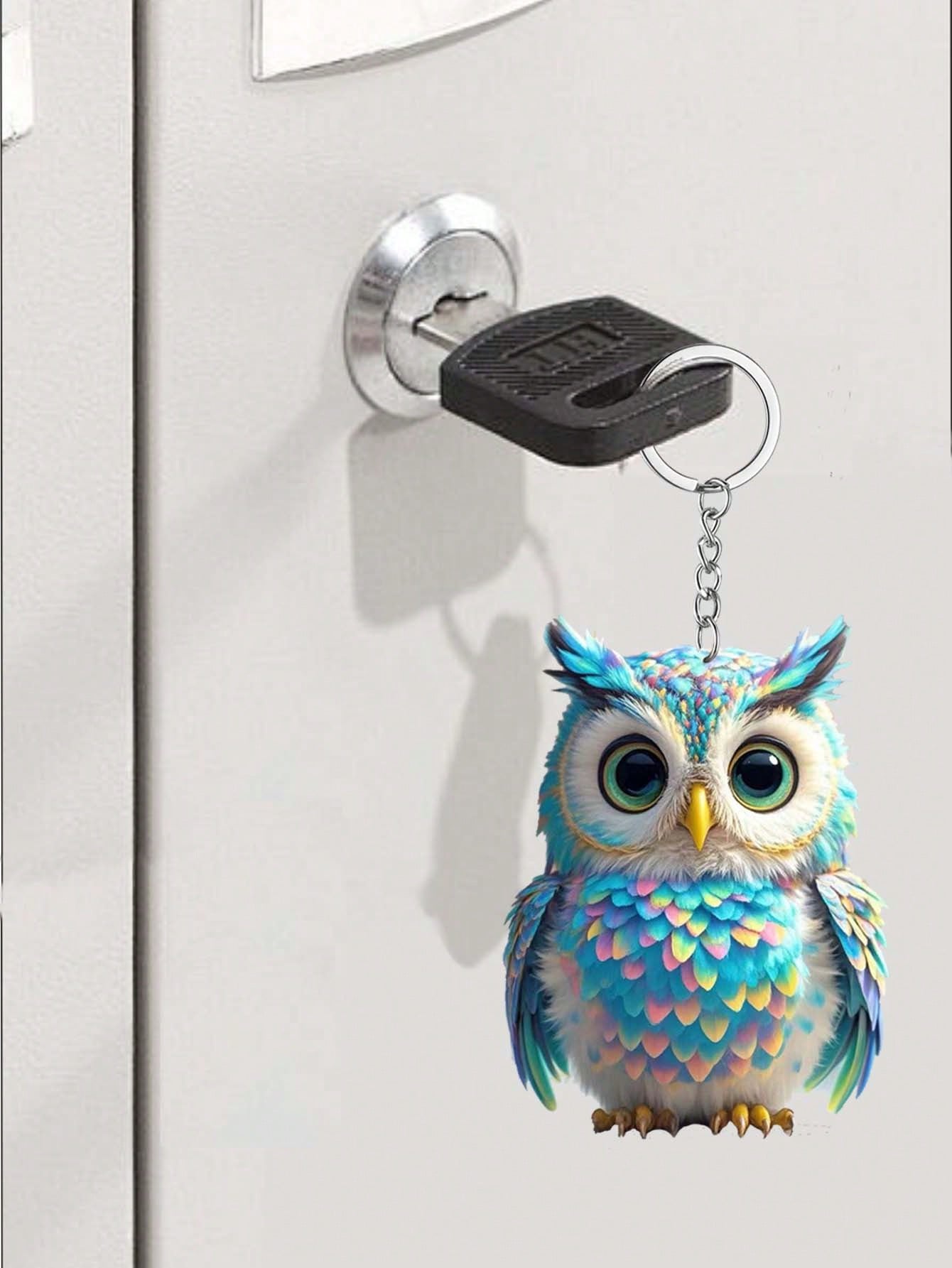 Porte-clés hibou multicolore en relief