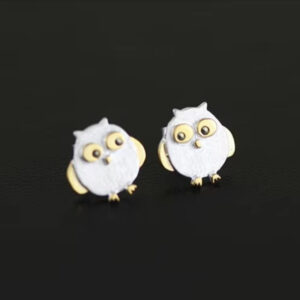 Boucles d’oreilles hibou blanc et or, regard solaire