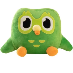 Peluche hibou vert et orange, compagnon moelleux