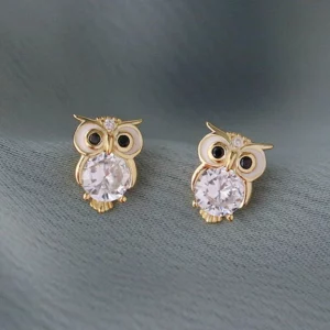 Boucles d’oreilles hibou doré aux cristaux clairs