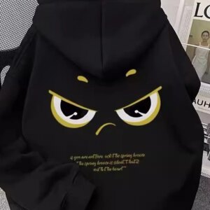 Sweat à capuche hibou aux yeux dorés, coupe ample