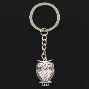 Porte-clés hibou argenté sur branche, médaillon ciselé