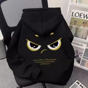 Sweat à capuche hibou noir, regard doré et silhouette graphique