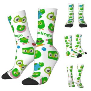 Chaussettes hibou vertes, imprimé Duo coloré et bord côtelé
