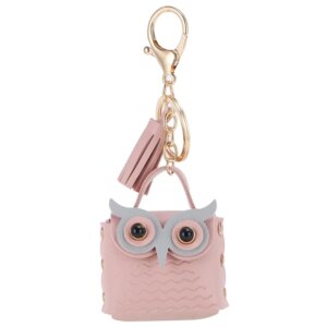 Pochette porte-clés hibou rose poudré, mini sac à breloque