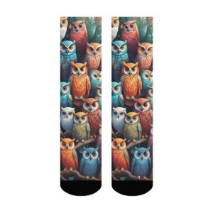 Chaussettes hibou coloré, motif de plumes pour la saison fraîche